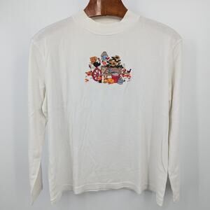 Mountain Lake Fall Embroidered Sweater XL White Cats Rooster Cozy Pullover Farm